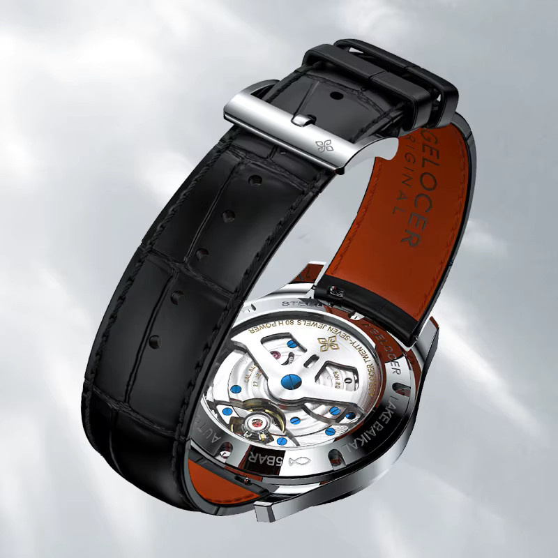 AGELOCER Armbanduhr, Automatik, Edelstahl, Blau, Leder, Herren - Bild 5