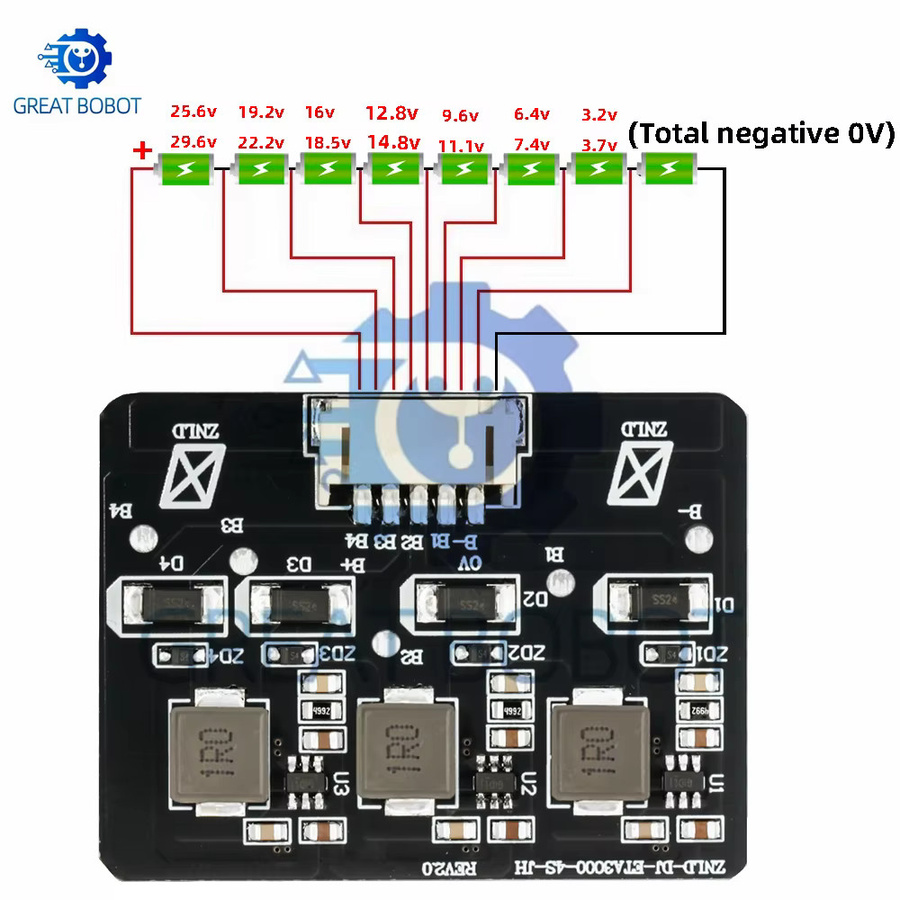 Baishundianzi Aktiver Balancer für LiFePO4 LTO Lithium-Batterien 1.2A, Energieübertragungsplatine kompatibel mit 3S 4S 5S 6S 7S 8S, Schwarz - Bild 3