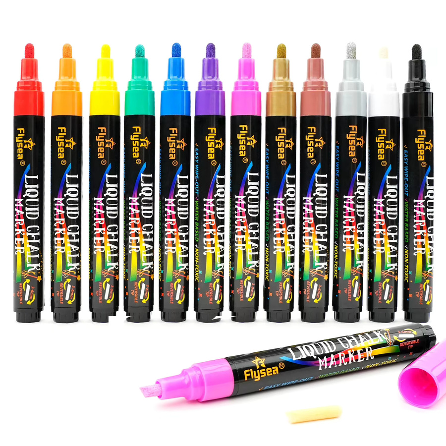 Kolorowys Flüssige Kreidemarker Set mit 12 Farben, löschbare Markerstifte für LED Schreibtafeln, Glas und Fenster mit 3mm-6mm Spitzen - Bild 3