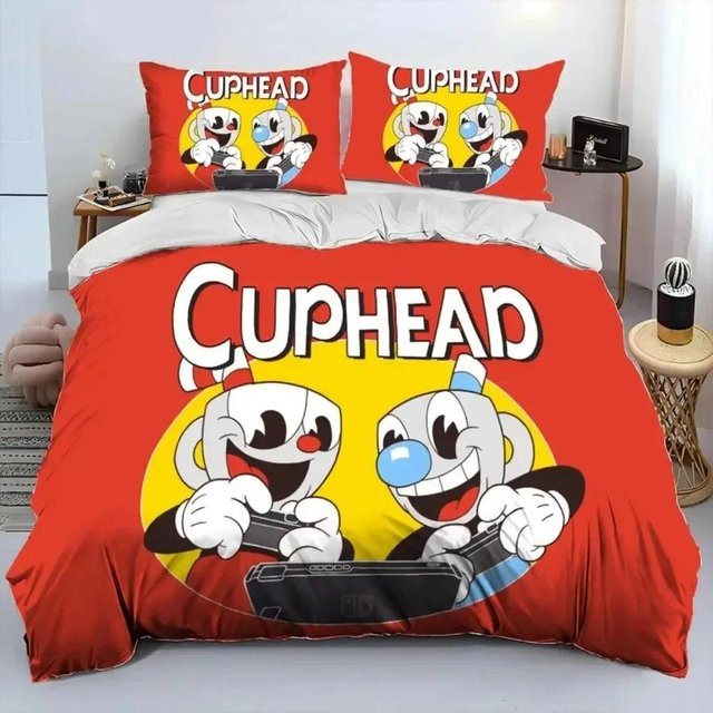 Cartoon Cuphead und Mugman Bettwäscheset für Kinder und Erwachsene aus Mikrofaser, rot, B/H: 140 x 210 cm - Bild 1