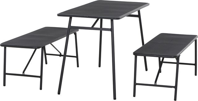 SIENA GARDEN Balkonmöbelset Palma aus pulverbeschichtetem Stahl in Anthrazit mit Tisch und 2 Bänken - Bild 1