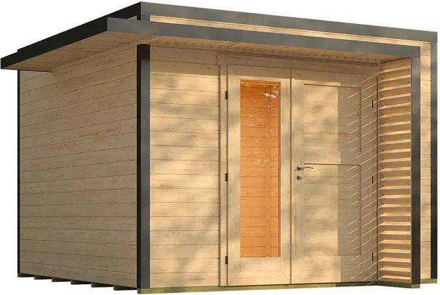 Weka Gartenhaus Amberley aus Holz mit Flachdach, integriertem Fenster und schwebendem Lamellenvordach, Farbe Natur, B/T: 300 x 300 cm - Bild 1