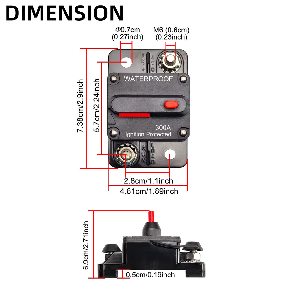 PINMOAP Auto-Audio-Stromsicherungshalter Wiederherstellbarer Schutzschalter für Auto, Wohnmobil und Yacht 30A-300A 12V-48V DC - Bild 4