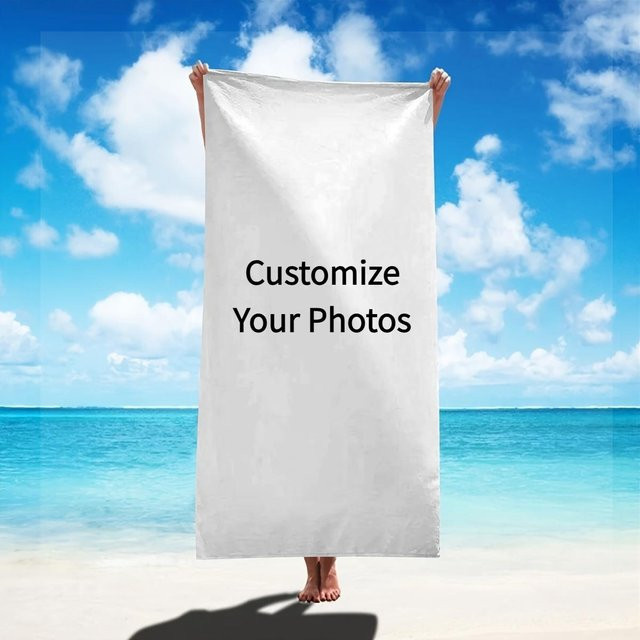 Personalisiertes Strandtuch mit Foto von JMG Household Supplies, schnell trocknendes Mikrofaserhandtuch mit modernem Cartoon-Druck, Farbe: Weiß, B/H: 90 x 180 cm - Bild 1