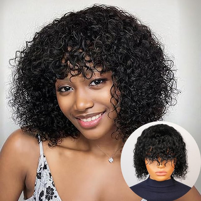 OYM HAIR Pixie-Schnitt Echthaar-Perücke, lockige Wasserwellen, kurzer Schnitt - Bild 1