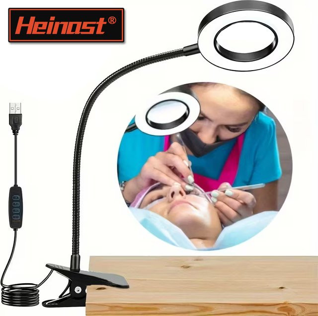 Heinast LED USB Buchlampe mit Clip in Schwarz, 48 LED Schreibtischleuchte mit 3 Farbmodi und 10 Helligkeitsstufen, flexibler Schwanenhals für Home Office und Schlafzimmer - Bild 1