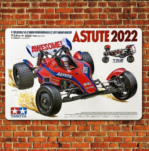 Tamiya Metallposter Vintage RC-Auto Wanddeko Blechschild Tamiya Astute 2022 Boxart, Farbe: Multicolour, B/H: 20 x 20 cm - Bild 1
