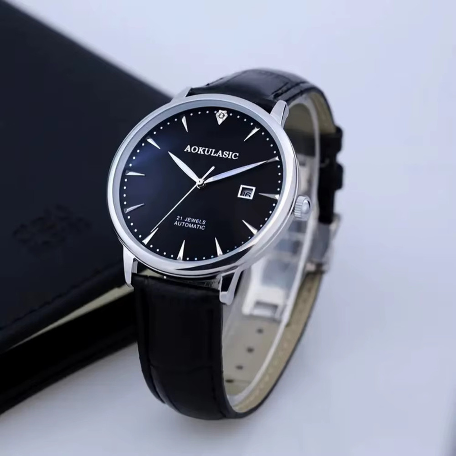 AOKULASIC Armbanduhr Automatik, Skelett, Edelstahl, Leder, Herren - Bild 2