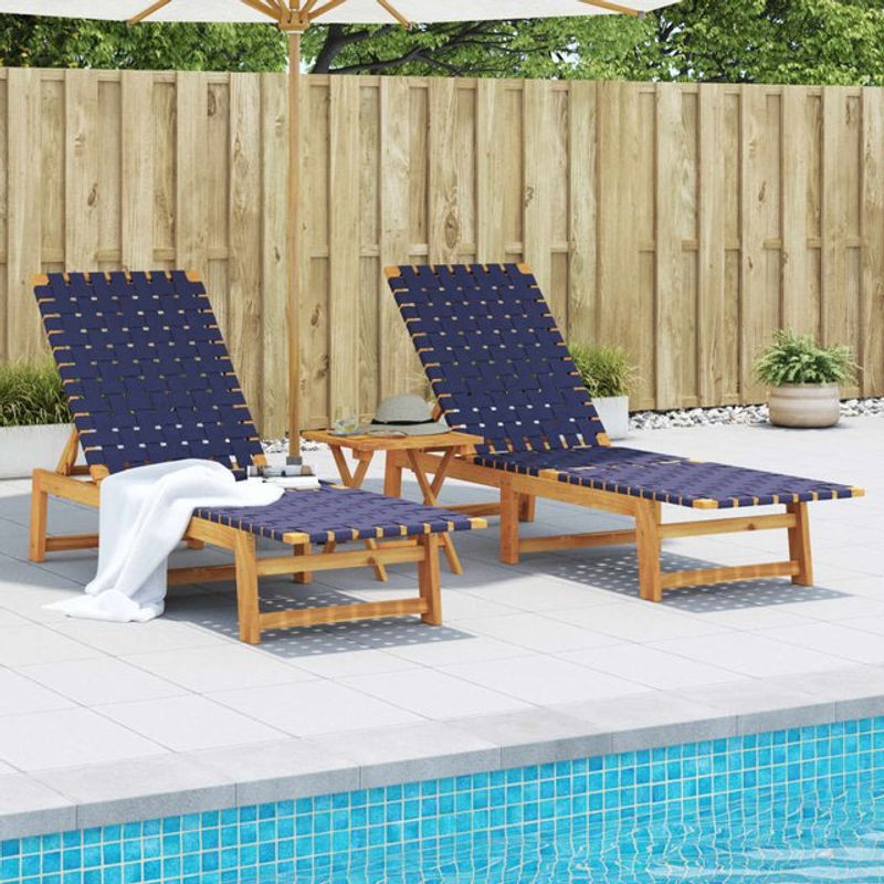 Vidaxl Gartenliege Set aus 2 Liegestühlen und Tisch aus Akazien-Massivholz in Blau und Braun - Bild 1