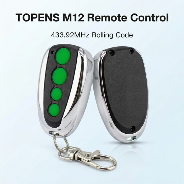 TOPENS M12 Rolling-Code-Fernbedienung mit 4 Tasten in Silber, kompatibel mit allen TOPENS Toröffnern, 433,92MHz - Bild 1