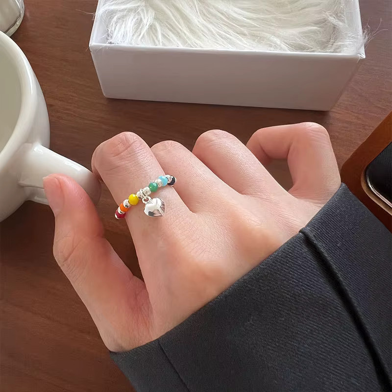 ANENJERY Ring, Regenbogen Perlen, Herz, Damen - Bild 3