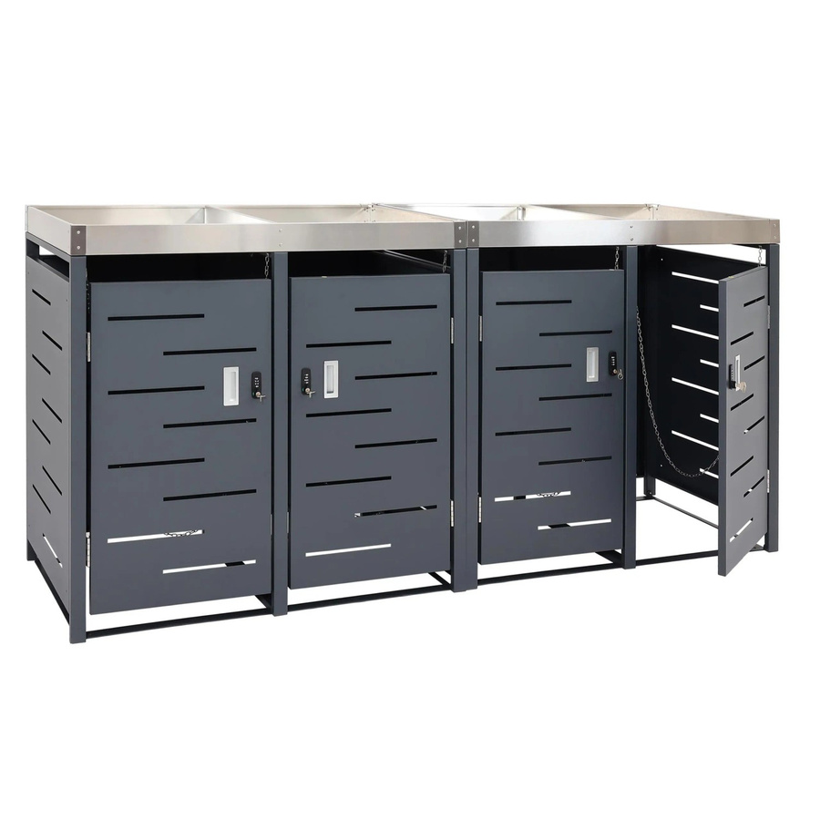 PROREGAL Mülltonnenbox für 4 Tonnen in Anthrazit, B/H/T: 110 x 230 x 62 cm, verzinkter Stahl für 80-240 Liter - Bild 2