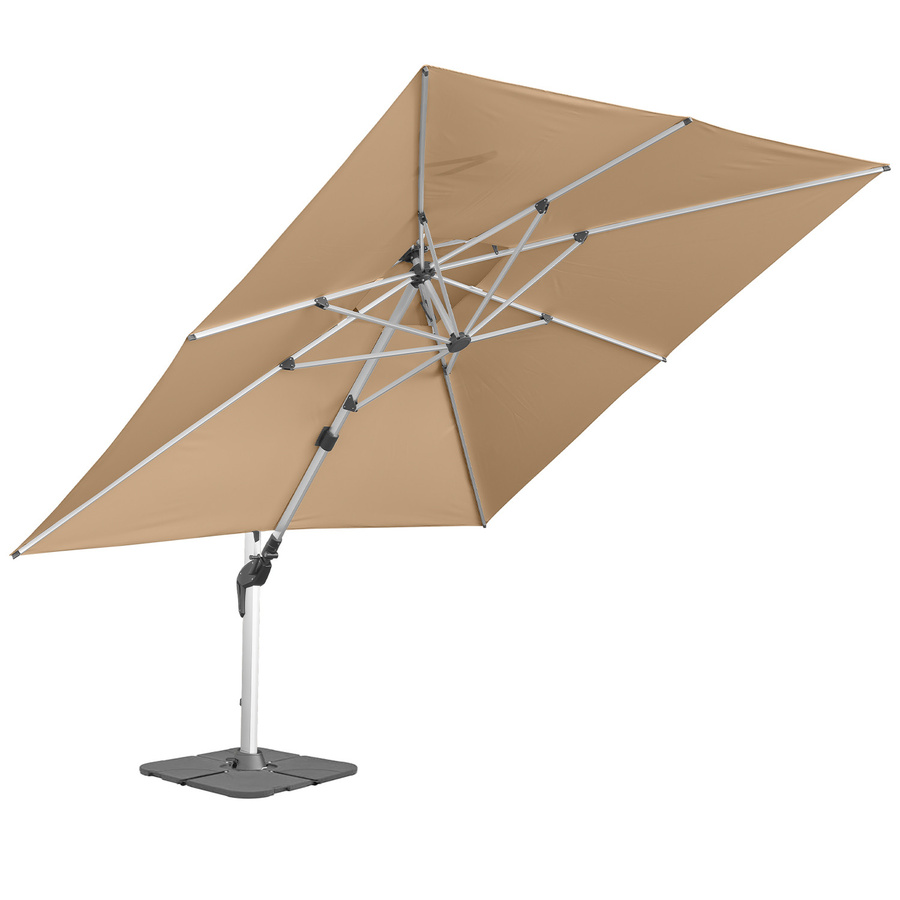 anndora Alu Ampelschirm Dark Natural quadratisch mit Betonplattenständer, 3,5 x 3,5 m, 360 Grad drehbar und schwenkbar neigbar - Bild 1