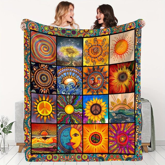 JMG Household Supplies Flaneldecke im Hippie-Sonnen-Design, Patchwork-Stil, Multicolour, B/B: 70 x 100 cm - Bild 1