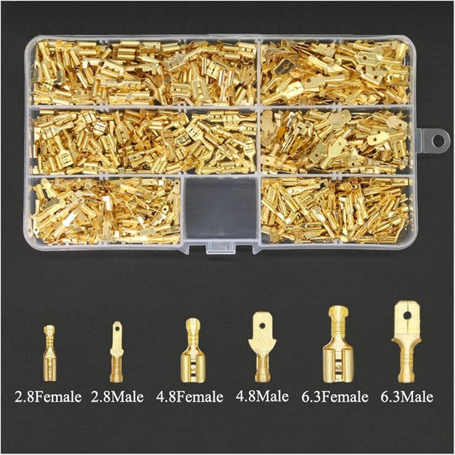 AOKIN Spatenverbinder Set mit Isolierhülsen, 600 Stück, männlich und weiblich, 2,8/4,8/6,3 mm, Gold - Bild 1