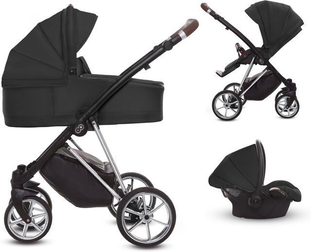 TPFLiving 3in1 Kinderwagen Ultra Stoff in Schwarz mit Chrom Gestell - Bild 1