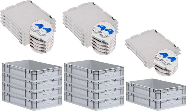 PROREGAL SuperSparSet 10x Eurobox NextGen Grip mit Scharnierdeckel und blauen Schiebeschnappverschlüssen, Grau, H x B x T: 12 x 40 x 60 cm - Bild 1