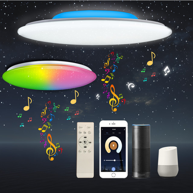 Moderne LED-Deckenleuchte von chysongoods mit Bluetooth-Lautsprecher, RGB-Farben und Sprachsteuerung für Alexa und Google Assistant, Farbe: Weiß/Multicolour - Bild 1