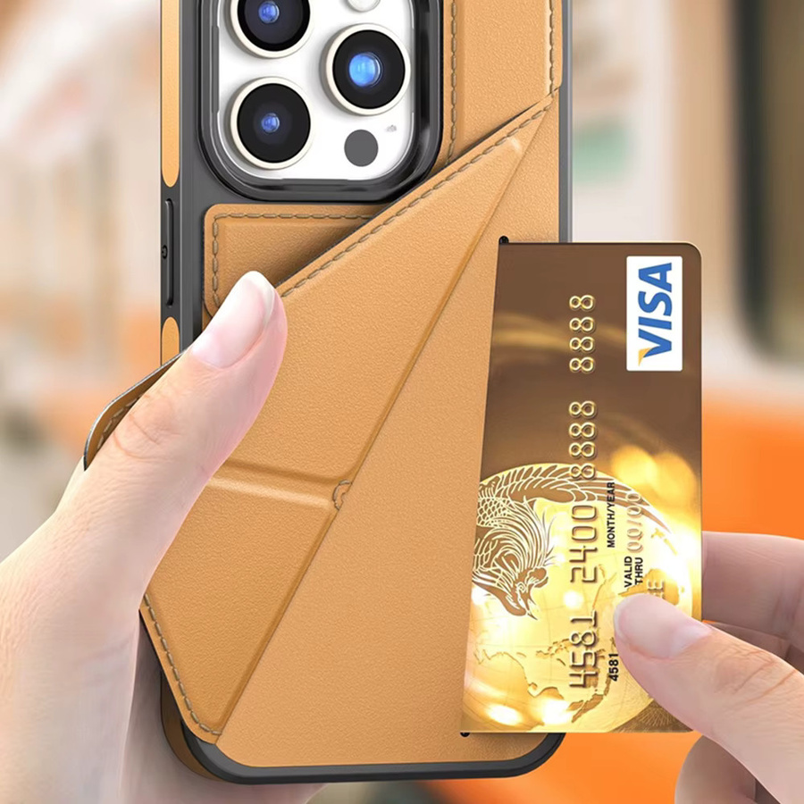 newteneight Faltbare Lederhülle mit Kartenhalter und Ständer für iPhone 17 Air 16 15 14 13 12 Pro Max Plus in Schwarz oder Braun - Bild 3