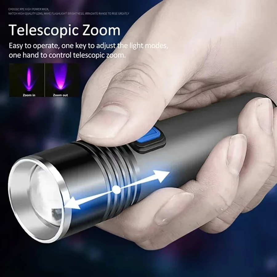 Heinast UV Taschenlampe Schwarzlicht mit Zoom und USB-Ladefunktion, 1 oder 2 Stück, Schwarz - Bild 5