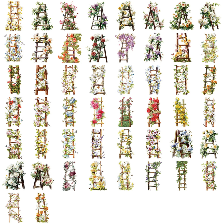Retro Blumen Aufkleber aus transparentem PET, Wasserdichte dekorative Schreibwarenaufkleber in Multicolour, 50 Stück - Bild 3