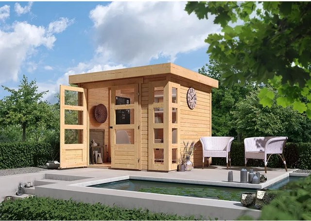 Karibu Holz-Gartenhaus Sölve in Natur mit Flachdach und modernem Design B: 238 cm, T: 213 cm, H: 211 cm - Bild 1