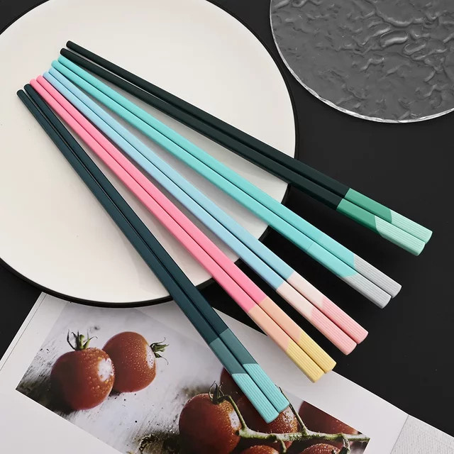 PINKTEN Essstäbchen Set aus lebensmittelechtem Material, 5/6 Paar rutschfeste koreanische Essstäbchen in Mehrfarbig, spülmaschinenfest - Bild 1
