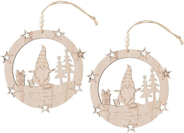 VBS Holz-Anhänger Wichtel und Tannenbäume in Beige, 2er-Set für Weihnachten - Bild 1