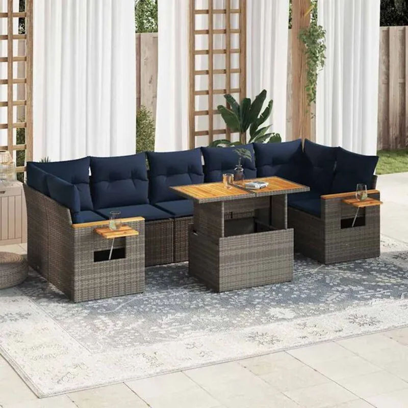 8-tlg. Garten-Sofagarnitur aus Poly-Rattan mit Kissen in Grau von vidaxl - Bild 1