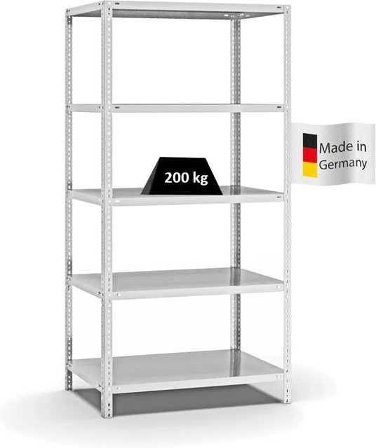 PROREGAL Fachbodenregal Medium-Duty Grundregal mit 5 Ebenen, Lichtgrau, H x B x T: 200 x 100 x 60 cm - Bild 1