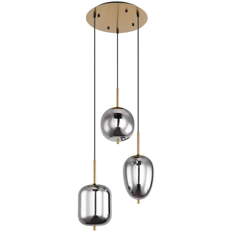 Globo Lighting Pendelleuchte Blacky in Schwarz und Messing mit Rauchglas, E14, Höhe: 120 cm, Durchmesser: 46 cm - Bild 3