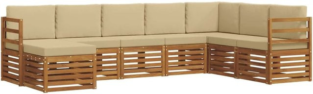 vidaXL Sofagarnitur 8-teilig L-Form aus Massivholz Akazie in Natur und Beige mit Polstern und Armlehnen - Bild 1