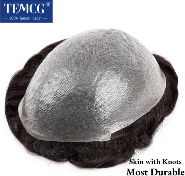 Echthaar-Toupet für Herren, 0,06 mm PU, Doppelknoten - Bild 1