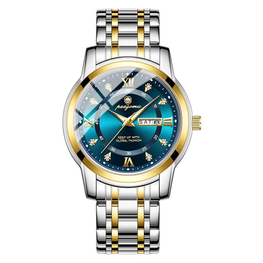 PAAZOMU Armbanduhr Quarz, Edelstahl, Blau, Gold, Herren - Bild 6