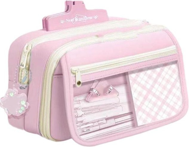Geräumige Leinwand-Federtasche für Schulkinder mit Organizer-Fächern und Klappdeckel, Farbe: Rosa - Bild 1