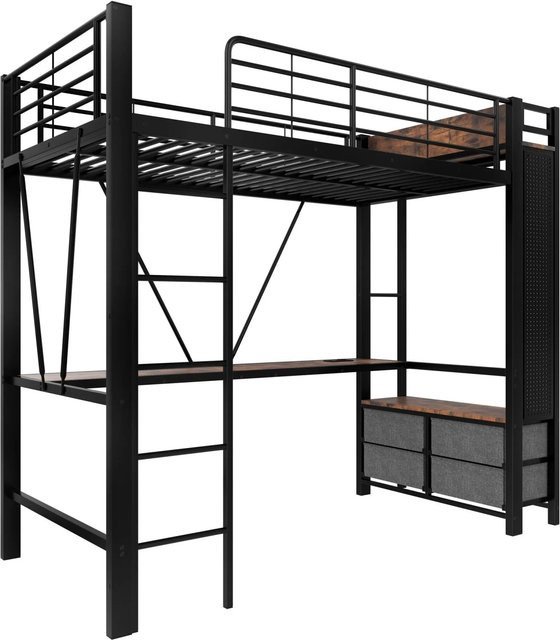 okwish Hochbett für das Kinderzimmer in Schwarz mit Schreibtisch, LED-Beleuchtung, USB-Ladeanschluss und Schubladen, B/T/H: 200 x 90 x 120 cm - Bild 1