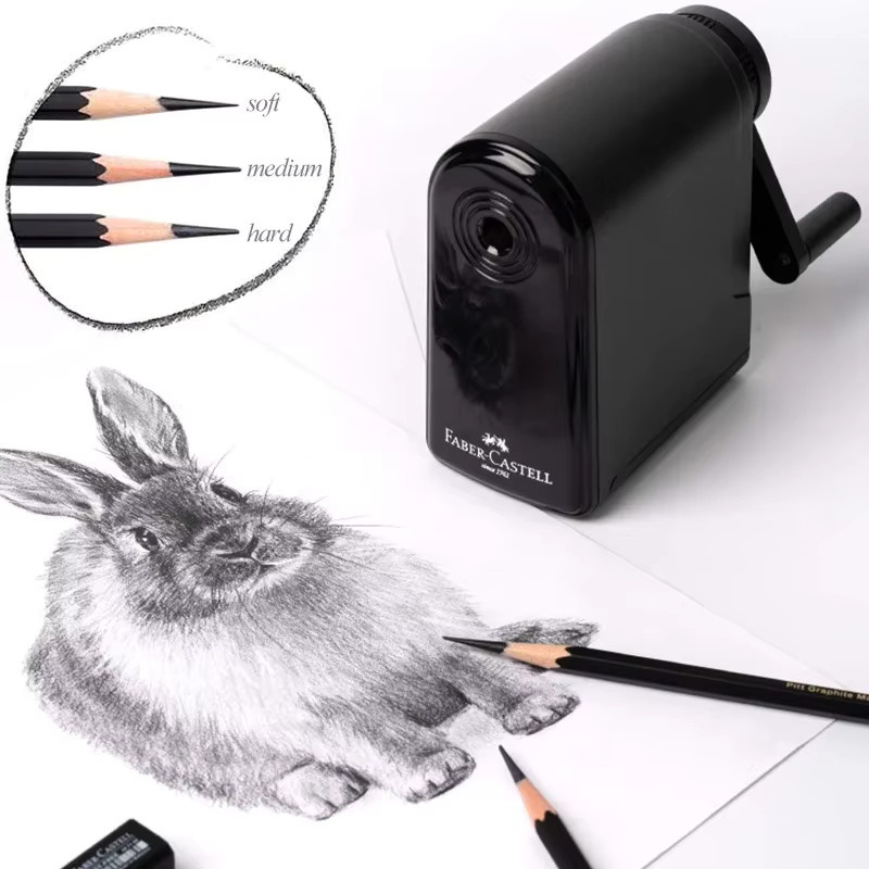 Faber-Castell Handkurbel-Bleistiftspitzer in Schwarz mit großer Kapazität für Skizzenkunst und Schule - Bild 2