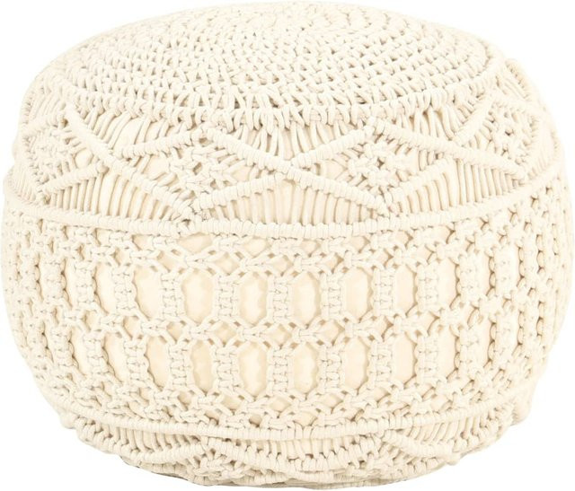 Handgefertigter Makrame Hocker von VD Home Furnishing in Beige aus Baumwolle, B/T/H: 45 x 30 x 30 cm - Bild 1