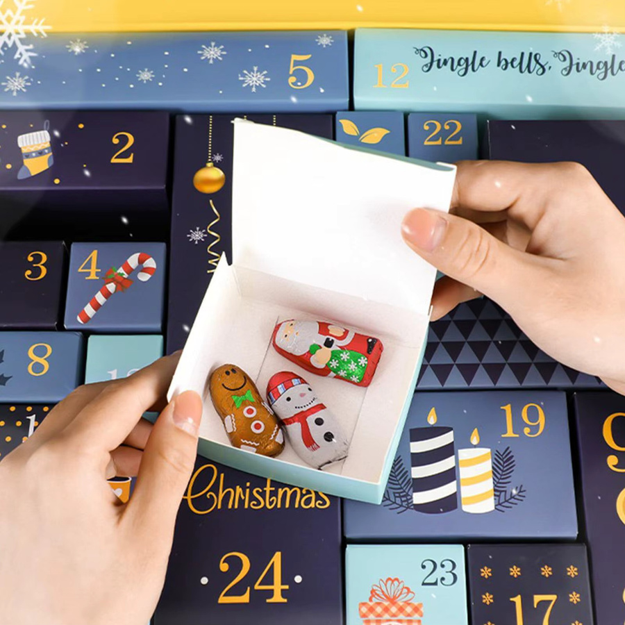 EVE Adventskalender mit 24 Tagen für Weihnachten, handgefertigte geometrische Boxen in Blau - Bild 3