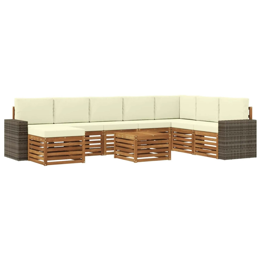 vidaXL Outdoor-Sofagarnitur in L-Form aus massivem Akazienholz mit 9 Kissen in Natur und Beige - Bild 2