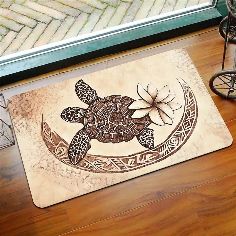 VIKAMA Fußmatte mit Schildkröten-Blumenmuster in Beige, weiche und maschinenwaschbare Eingangsmatte, B/T: 60 x 40 cm - Bild 2