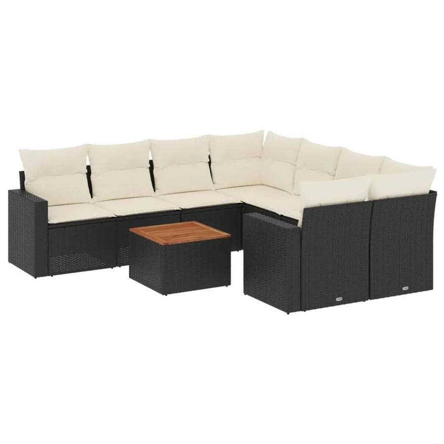 vidaXL 9-tlg Garten-Sofagarnitur aus Poly-Rattan und Akazienholz in Schwarz mit Kissen Modell 83 - Bild 2