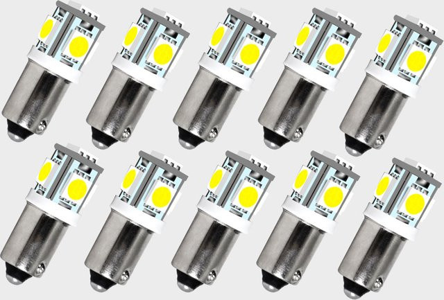 10er Set Ultra helle 5050 5SMD LED Lampen für Auto BA9S T11 T4W H5W 12V für Rückfahrlicht, Bremse, Blinker und Innenraumbeleuchtung - Bild 1