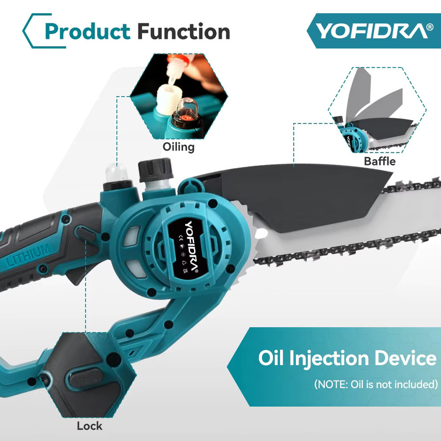 YOFIDRA 2-in-1 Elektrische Kettensäge und Hochastsäge mit 8 Zoll Bürstenlosem Motor für 21V Akku - Bild 6