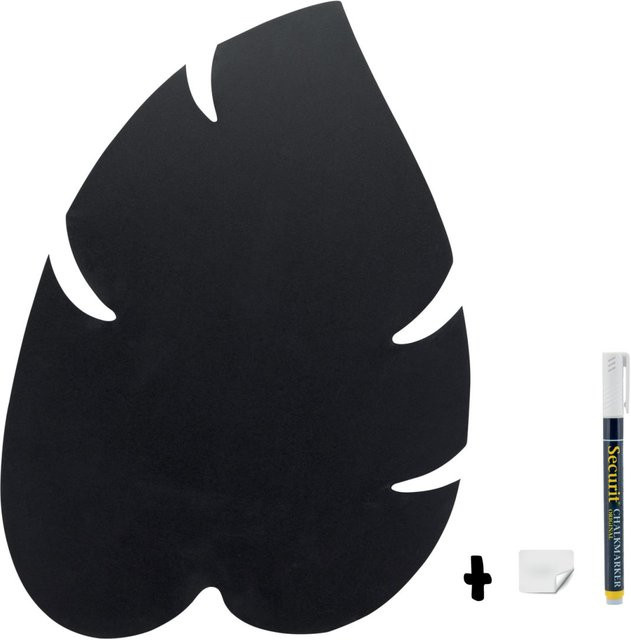 Securit Wandtafel Silhouette Blatt in Schwarz inklusive Kreidestift und Klett-Kit zur Wandbefestigung, B: 29,5 cm, H: 44 cm - Bild 1