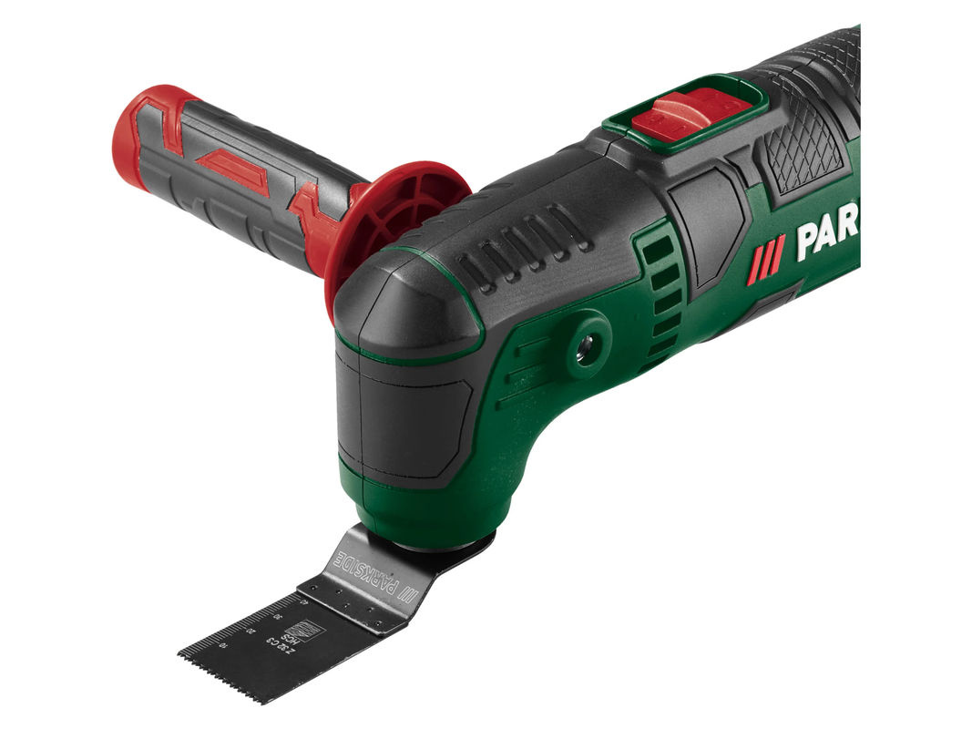Parkside Multifunktionswerkzeug PMFW 310 I6 in Grün mit Zubehör wie Sägeblatt, Schaber und Schleifpad - Bild 3