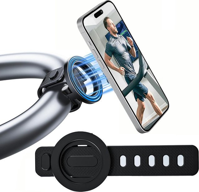 MagSafe Magnetischer Handyhalter aus Silikon in Schwarz für iPhone 12 bis iPhone 18 Serie, Verstellbarer Snap-On Handyständer für Sport, Fahrrad und Kinderwagen - Bild 1