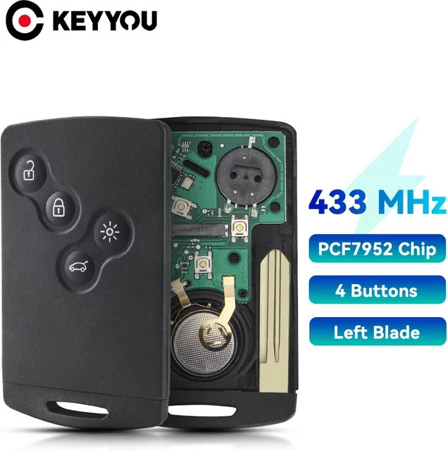 KEYYOU Keyless Smart Card Freisprecheinrichtung für Renault Megane Fluence Laguna Scenic Clio Captur Koleos mit 433 MHz ID46 Chip in Schwarz - Bild 1