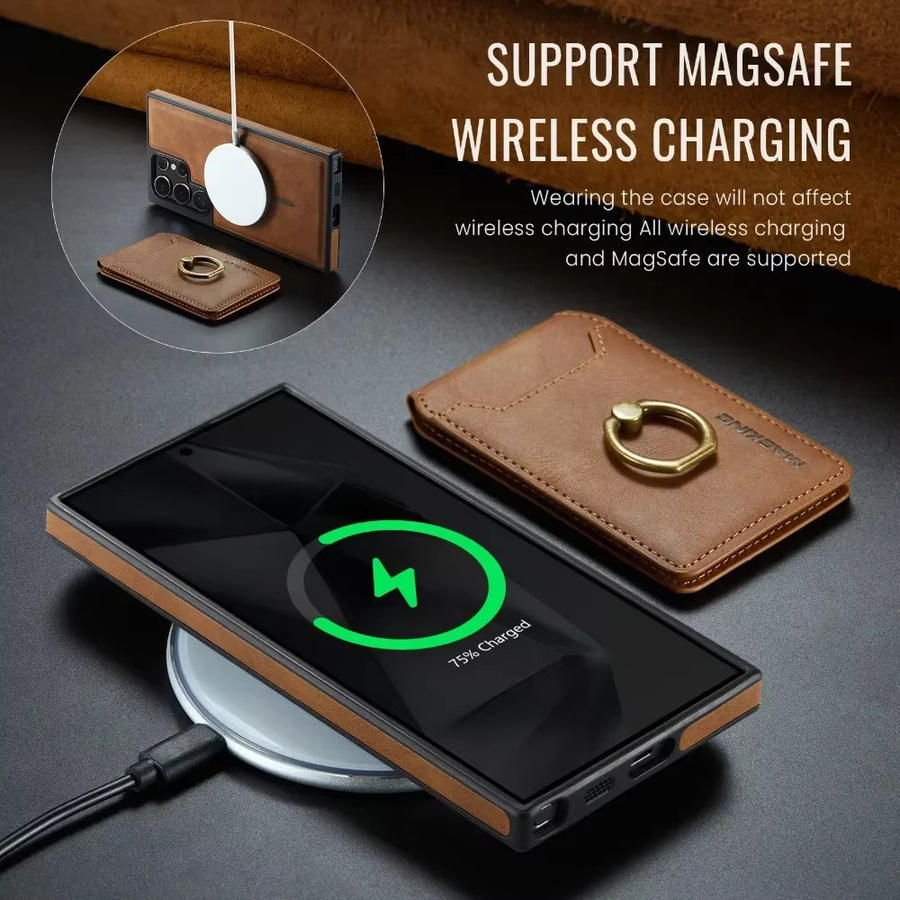 2-in-1 Magnetische Lederhülle mit abnehmbarer Brieftasche und Kartenhalter für Samsung Galaxy S25 Edge, S24 Plus, S23 und S26 Ultra in Grün oder Braun - Bild 3