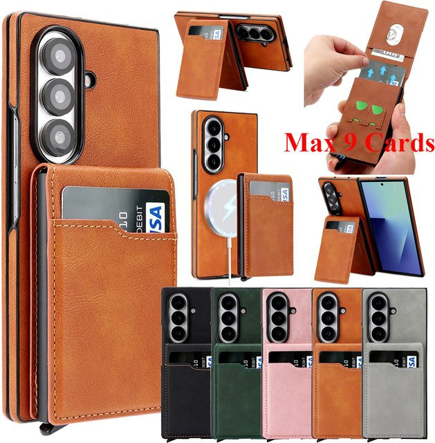 2 in 1 Wireless Charging Ledertasche für Samsung Galaxy Z Fold 7 6 5 4 3 mit magnetischem Kartenfach in Grün - Bild 1